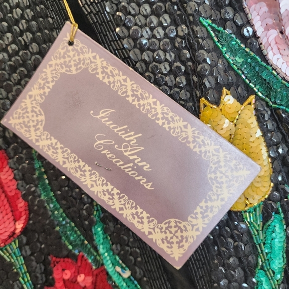 NWT JUDITH ANN PLUS Tulips Black Sequin Beaded Silk Jacket Blazer Women's 3X New - Picture 9 of 12